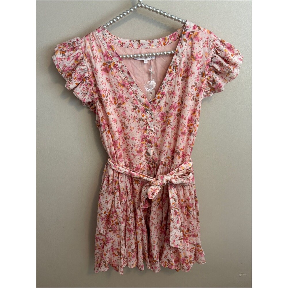 NEW Olivaceous Pink Floral Print button up dress size large